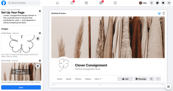 facebook business page add images